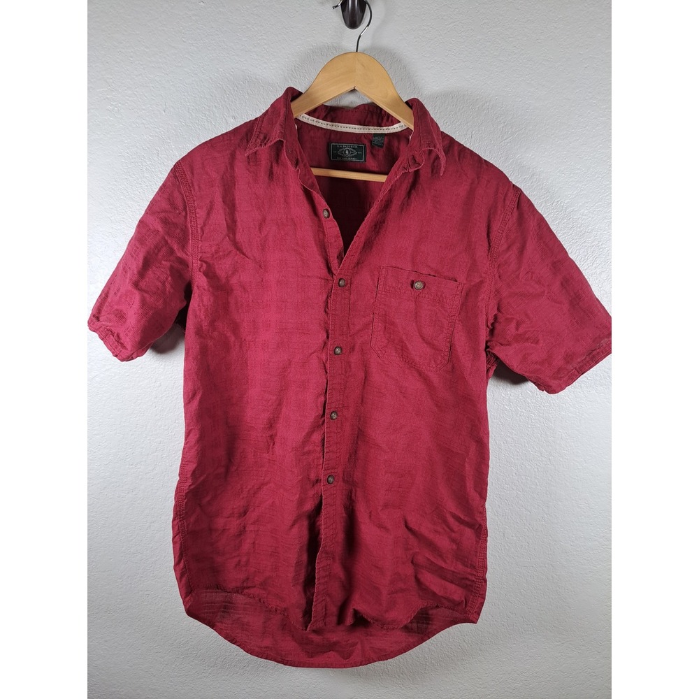 GH Bass Mens Short Sleeve Button Down Shirt Burgundy Red Textured Slub Medium